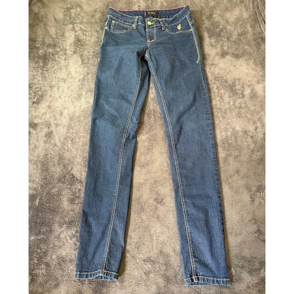 Rocawear Girl Dark Wash Skinny Jeans 11 Embroidered Logo 30X34 Stretch Denim